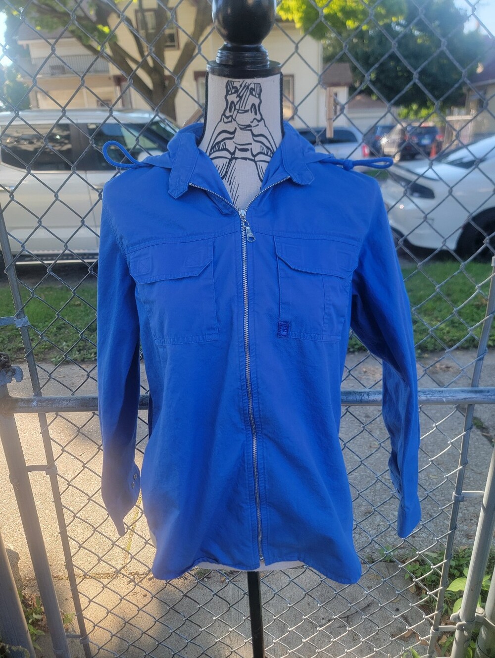 Lauren Ralph Lauren Petite Blue Cotton Hooded Utility Jacket PM
